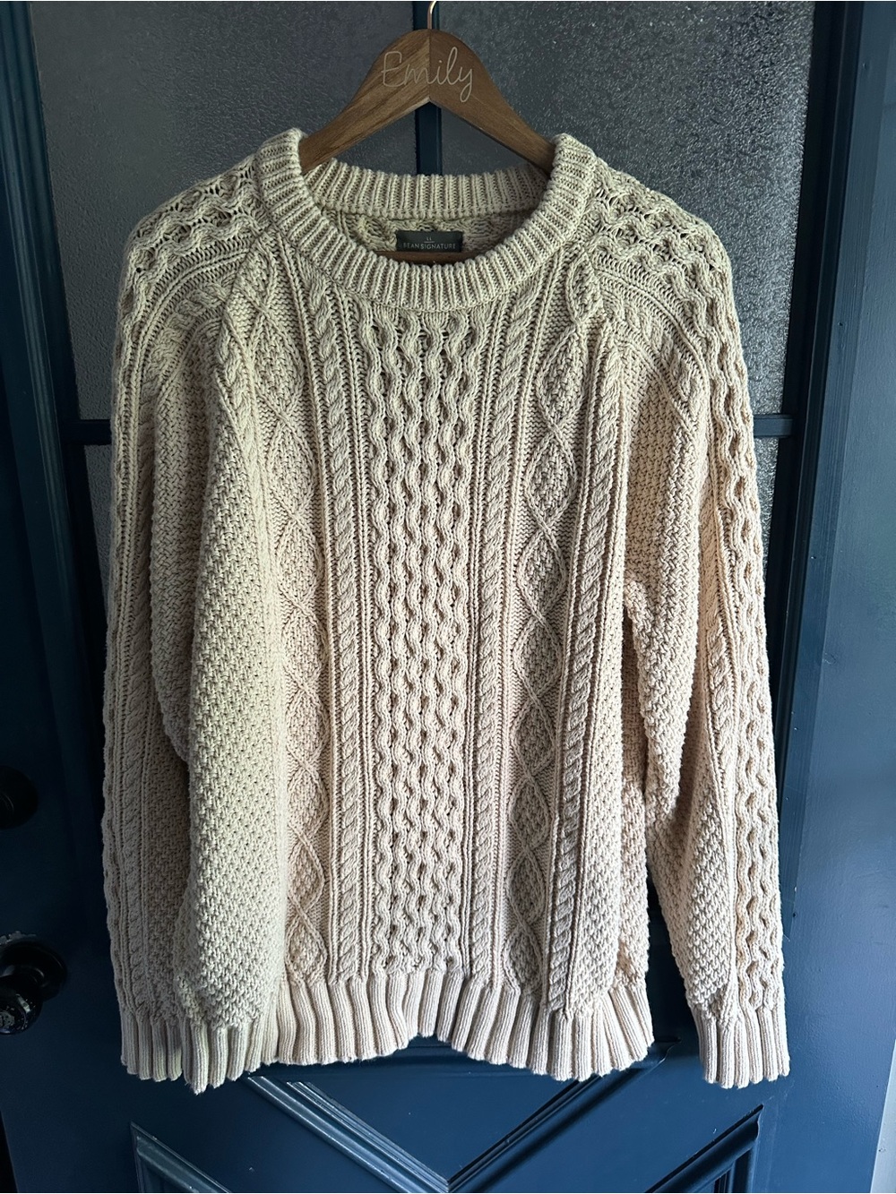 L.L. Bean Signature Cream Cable-Knit Crewneck Sweater